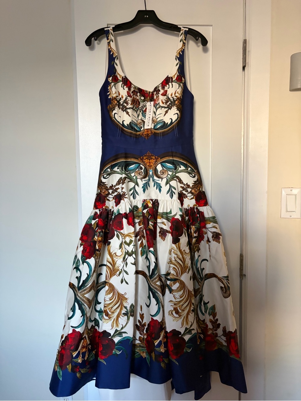 Alice + Olivia Diana Gilded Rose Baroque Floral High-Low Midi Dress - Picture 6 of 9